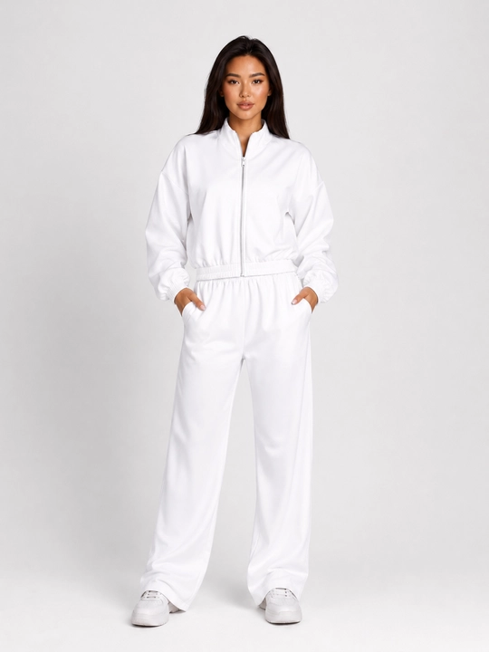 Ayollar uchun uch qismli sport komplekti, bomber, top va keng shim