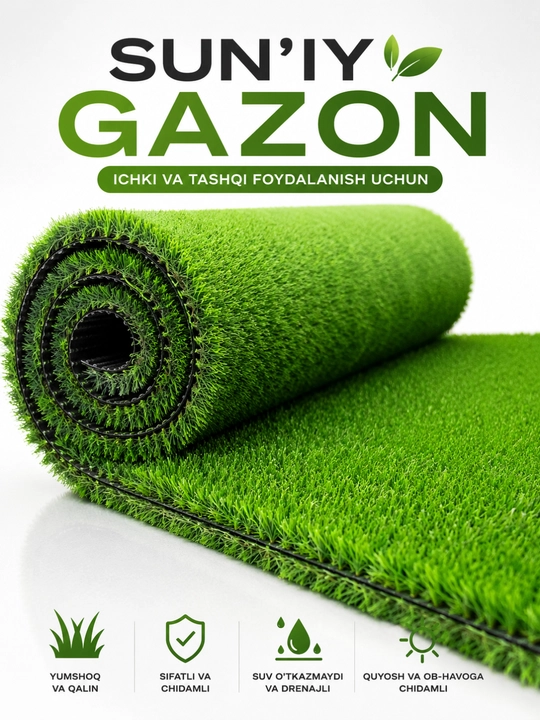 Uy, bog‘, hovli, balkon va ayvon uchun dekorativ sun’iy maysazor - 
