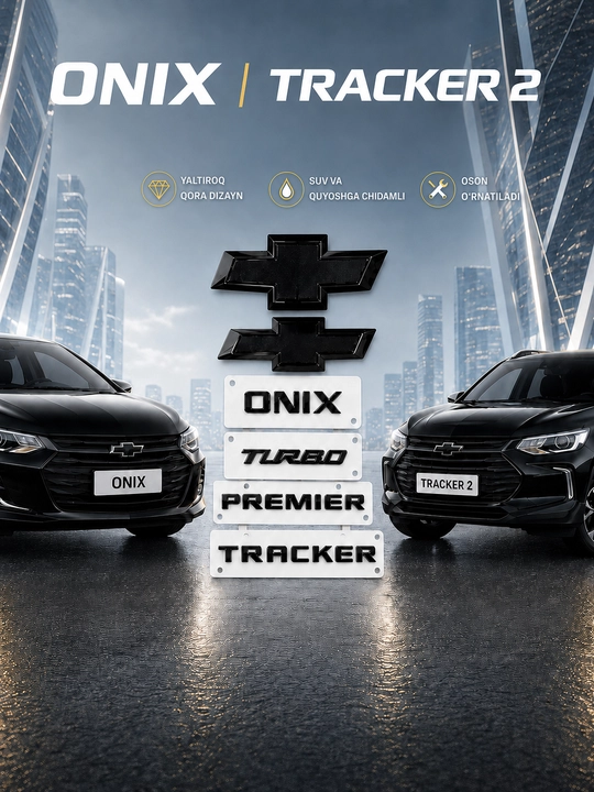 Chevrolet Onix va Tracker 2 uchun qora (Black Edition) emblema va yozuvlar to‘plami