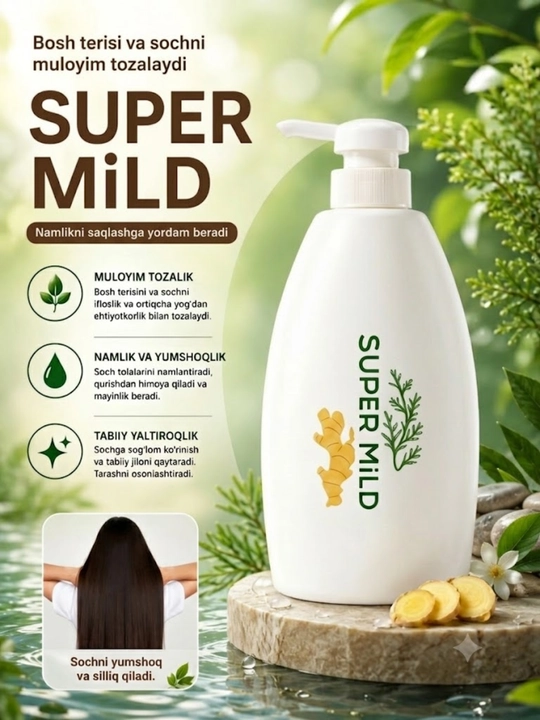 Шампунь SUPER MILD — мягкое очищение кожи головы, увлажнение и естественный блеск волос