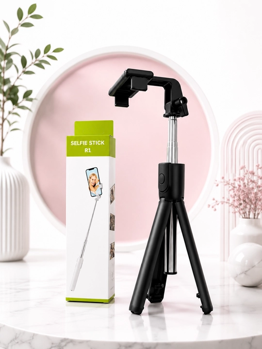 Bluetooth bilan jihozlangan R1 3 ta 1 da selfi tayoqchasi, monopod va shtativ, 70 sm, qora