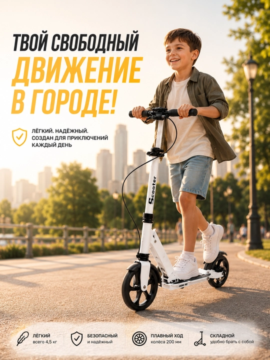 Katta g‘ildirakli, 200 mm o‘lchamli, shaharbop yig‘ma samokat