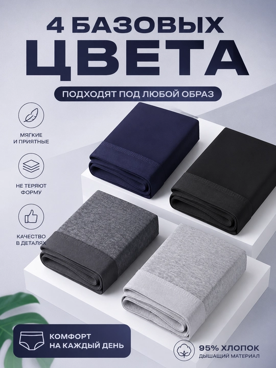 Erkaklar bokser trusilari to'plami, 4 dona, paxta, har kunga ichki kiyim