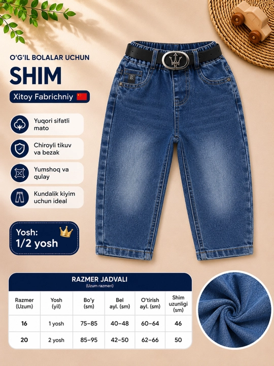 Джинсы для мальчиков с ремнем