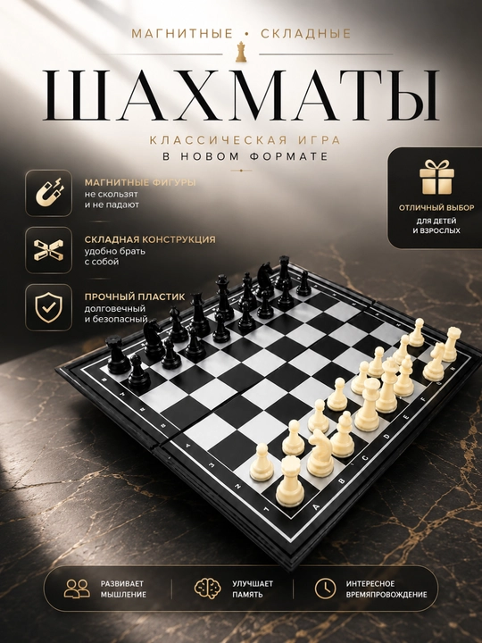 Шахматы магнитные складные дорожные настольная игра для детей взрослых пластиковые набор - 