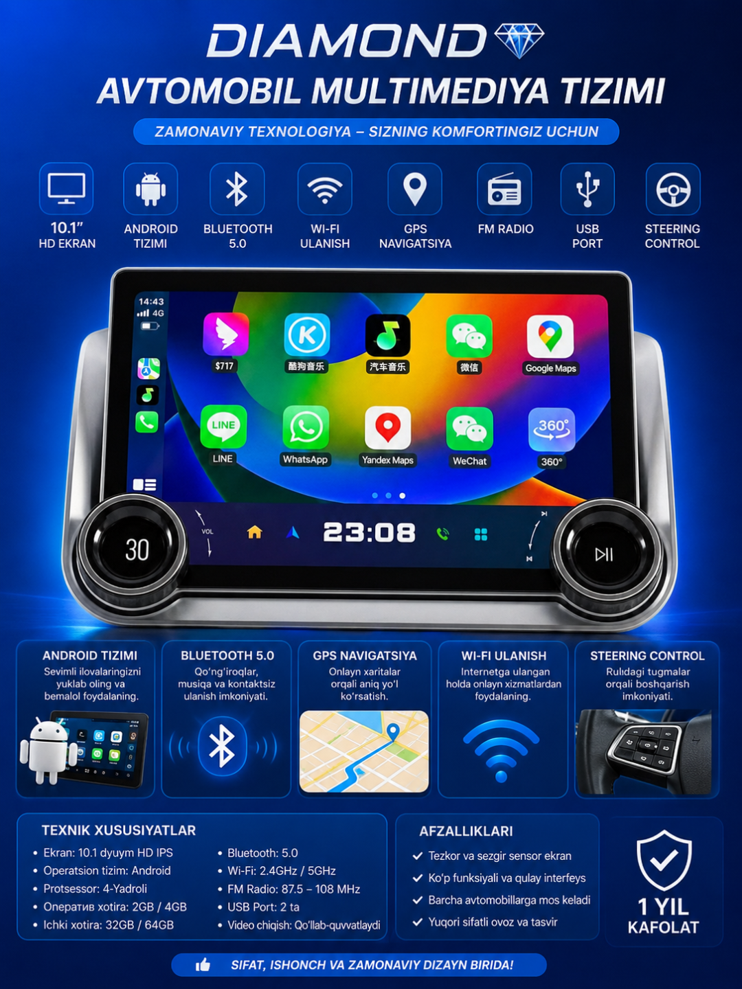 Diamond avtomobil multimediya tizimi (monitor) - 