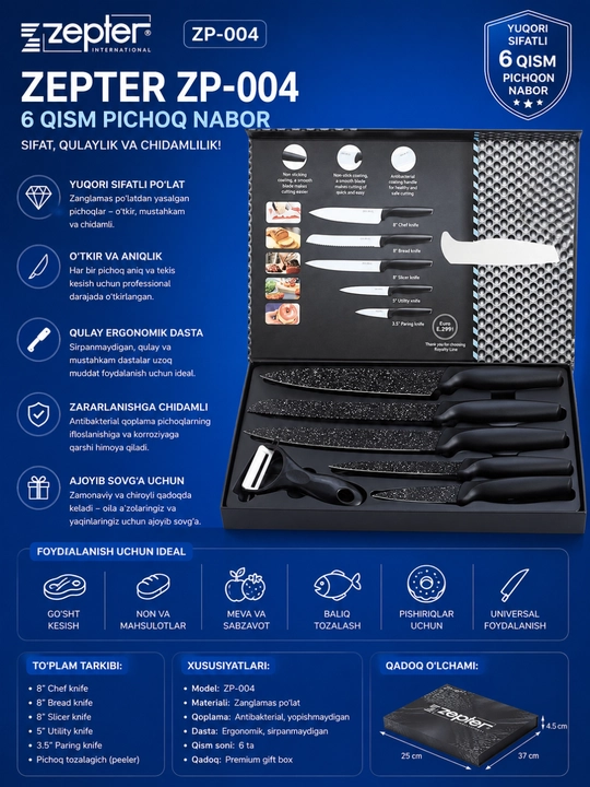 Granit qoplamali pichoqlar to'plami Zepter ZP-004 - 