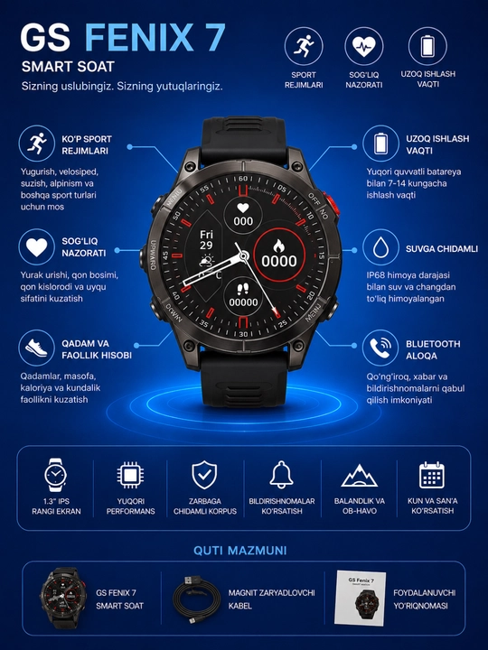 GS Fenix 7 smart soati - 