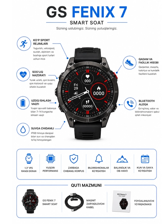GS Fenix 7 smart soati