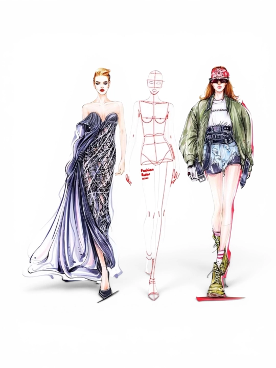 Lineyka kiyim dizayni va fashion eskizlar chizish uchun lineyka-shablon - 