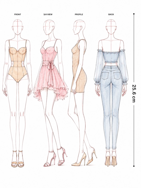 Линейка-трафарет для дизайна одежды, шаблон для fashion-эскизов