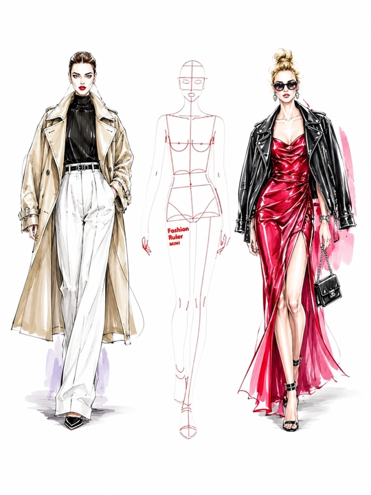 Линейка-трафарет для дизайна одежды, шаблон для fashion-эскизов