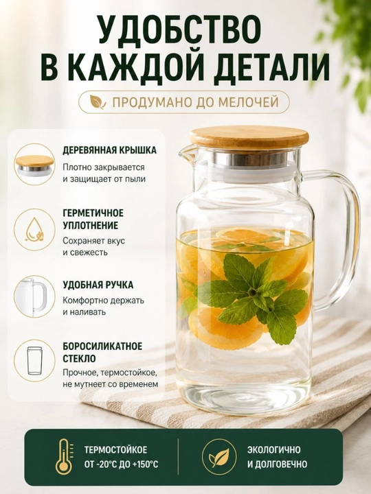 Termoshishadan choynak va grafik (suv quyish idishi), issiqqa chidamli, 1.2–1.5 L