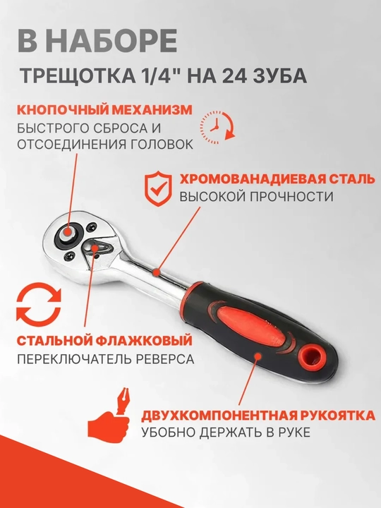 Набор торцевых головок KINGLUX с трещоткой, 2 комплектации. 12, 28 шт