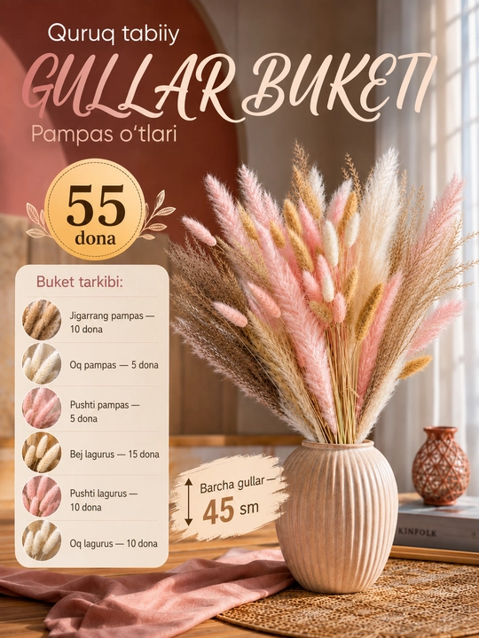 Quritilgan gullar, tabiiy, quruq gullar guldastasi