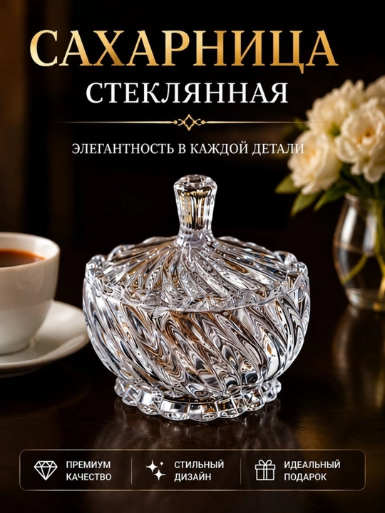 Qopqoqli dekorativ shisha idish – konfet, pechenye va shakar uchun, relefli shisha - 