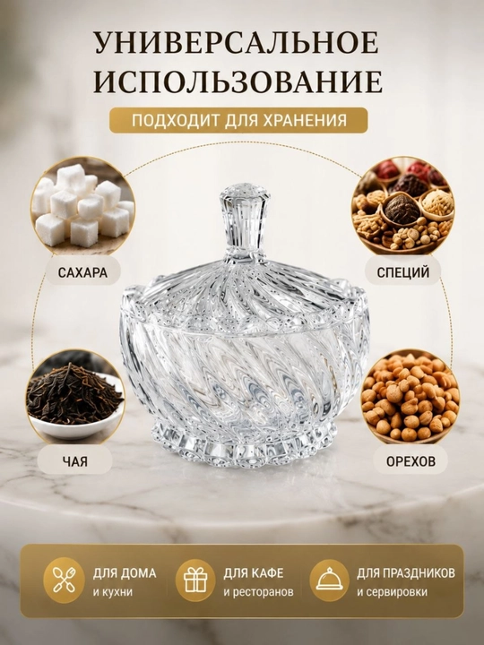 Стеклянная банка с крышкой для конфет, печенья и сахара, декоративная рельефная