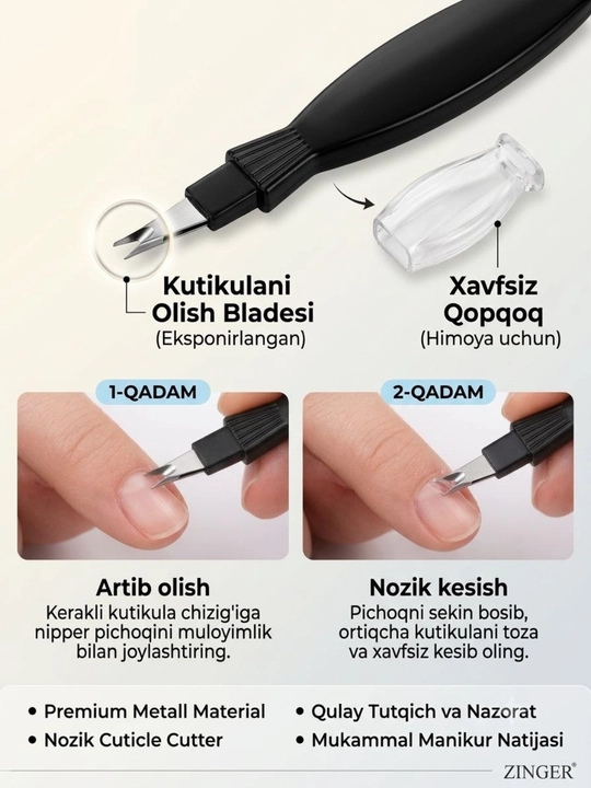 Tirnoq uchun pilka Zinger, pichoq bilan kutikulalar uchun