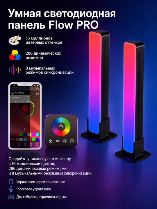 RGB лампы, домашний светильник с современным пультом управления и светомузыкой - 