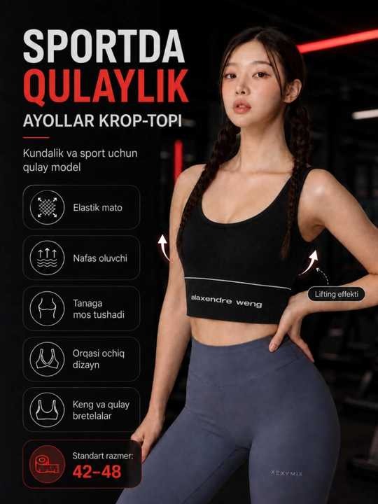 Женский спортивный топ для фитнеса и йоги, удобный crop top размер 42-48 - 