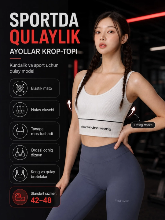 Женский спортивный топ для фитнеса и йоги, удобный crop top размер 42-48 - 