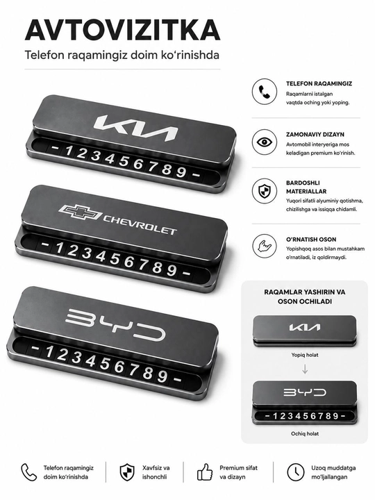 Автовизитка с номером телефона для автомобиля - 