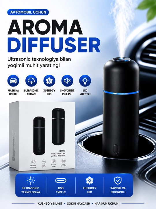 Avtomobil havo tozalagichi, elektr diffuzorli, 6 xil iforli,havo xushbo'ylagichi,aromat - 