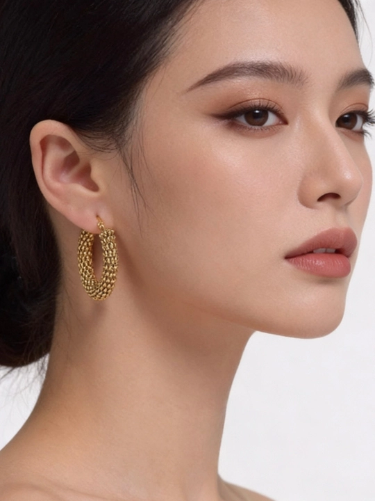 Серьги с покрытием 18K золота — серьги-кольца с текстурой