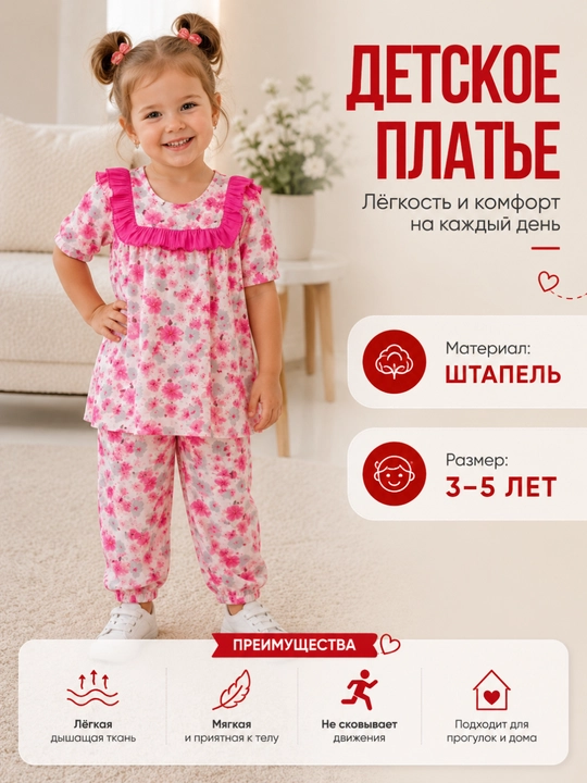 Qizlar uchun ko'ylak 3-5 yosh shtapel - 