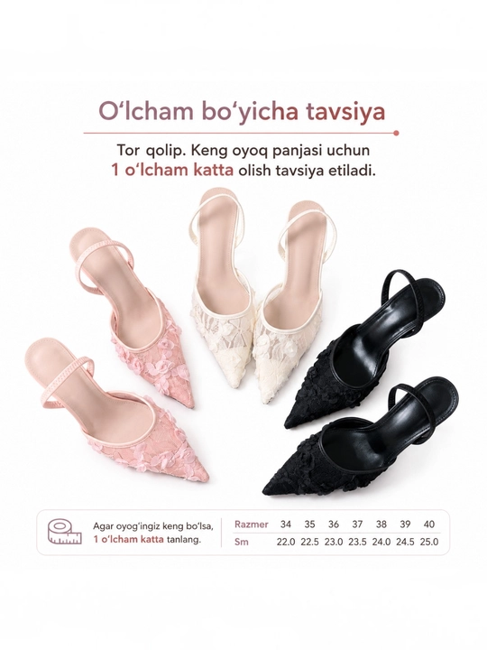 Ayollar tuflisi, to‘rli tufli, ayollar shippagi slingbek tufli, past poshnali tufli