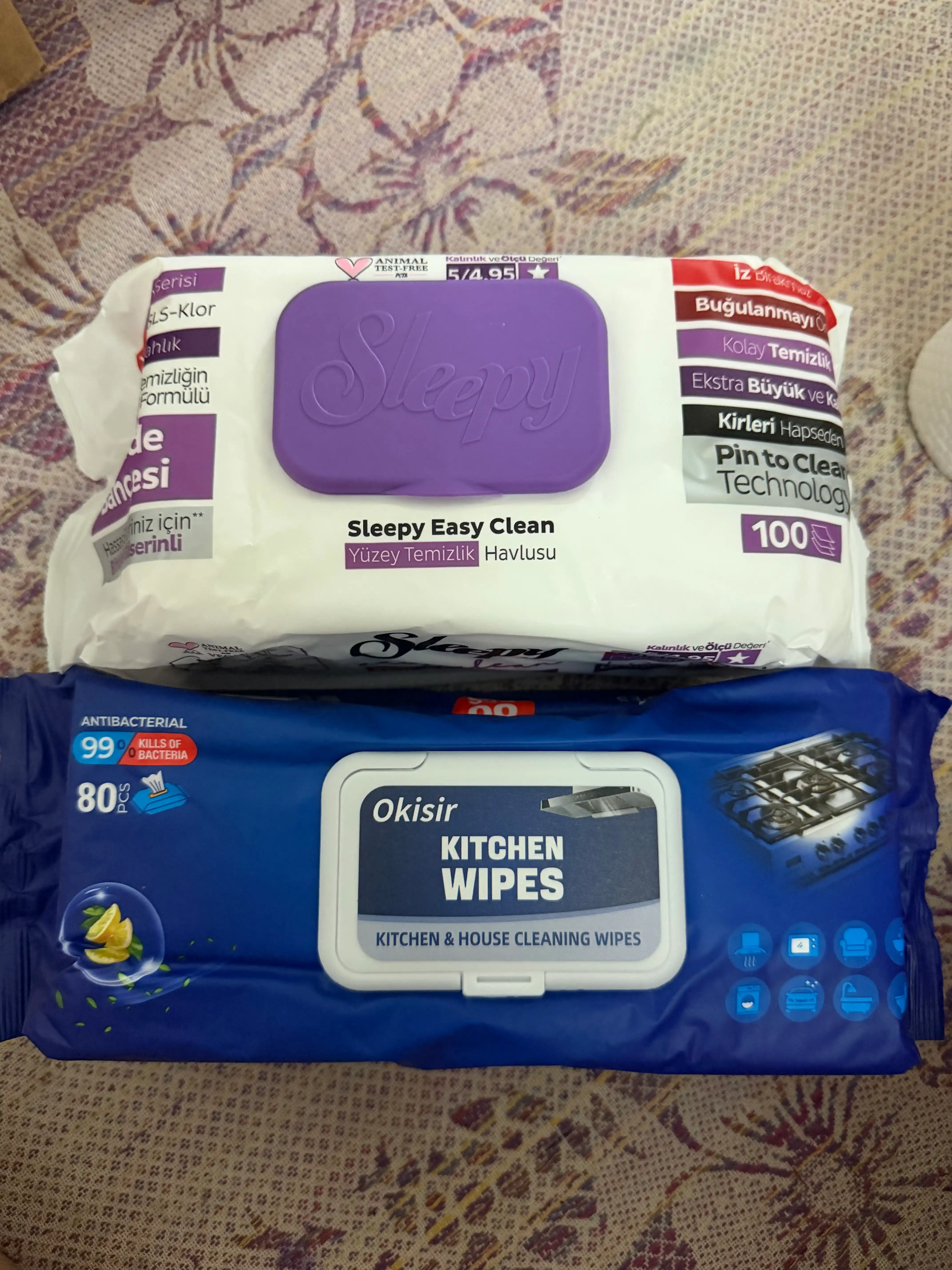 Sleepy easy clean sirkali nam salfetkalari, turli hidlar bilan, 100 dona