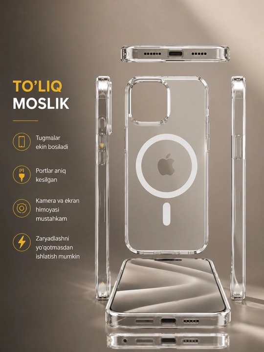 IPhone,11,12,13,14,15,16,17, Pro, Pro Max uchun Magsafe g'ilofi