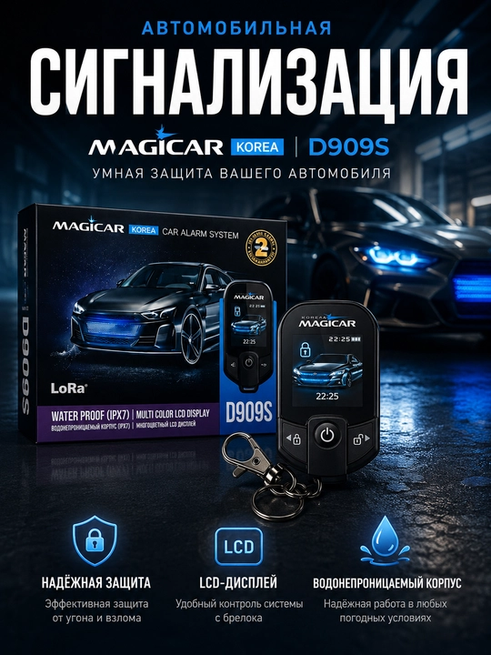 Автосигнализация, Magicar D909S, сигнализация для автомобиля с GPS функцией, 12V, черный - 