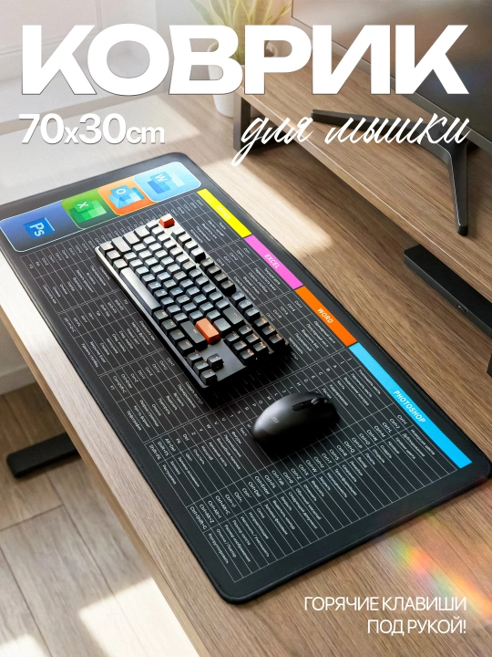 Office, Excel, Word va Photoshop yorliqlari bilan stol uchun katta klaviatura kovrigi - 