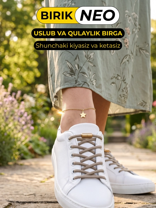Elastik poyabzal bog‘ichi BIRIK NEO, +2 kapsula bilan, 100 sm
