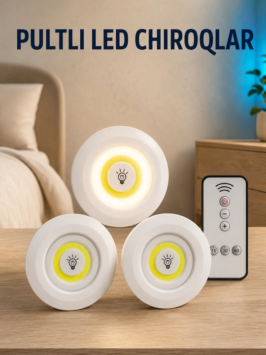 LED chiroq pultli, 3 dona, taymerli shkaf va mebel yoritgichi - 