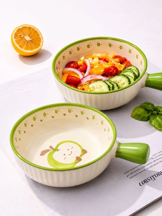 Керамическая салатная миска с узором и ручкой