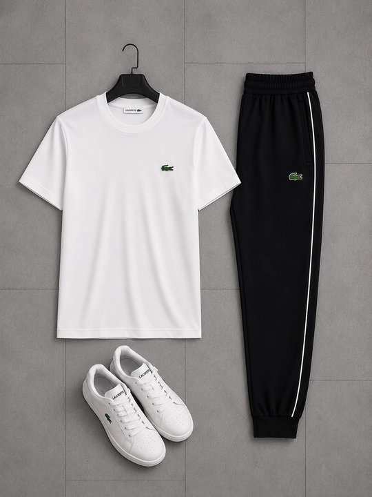 Мужской комплект, футболка и брюки, 100% хлопок, LACOSTE в зал прогулок повседневная - 