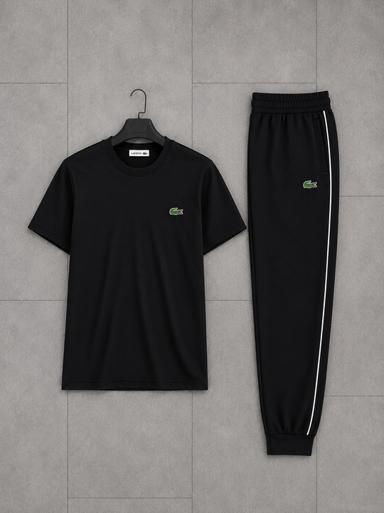 Мужской комплект, футболка и брюки, 100% хлопок, LACOSTE в зал прогулок повседневная - 