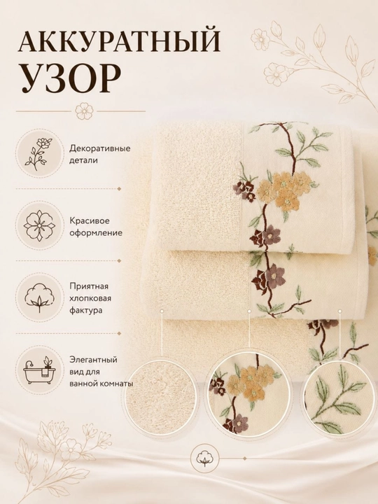 Naqshinkor sochiqlar to‘plami, 3 tasi 1 da, kashta tikilgan, vanna, yuz va qo‘llar uchun