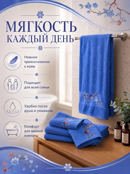 Naqshinkor sochiqlar to‘plami, 3 tasi 1 da, kashta tikilgan, vanna, yuz va qo‘llar uchun