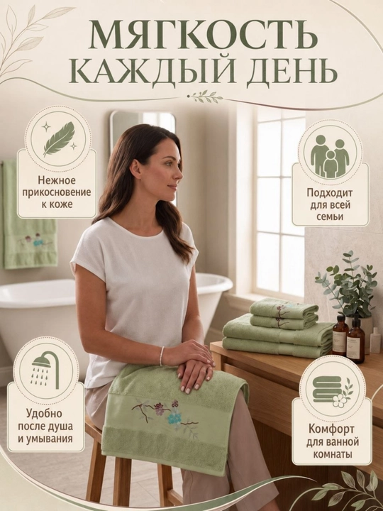Naqshinkor sochiqlar to‘plami, 3 tasi 1 da, kashta tikilgan, vanna, yuz va qo‘llar uchun