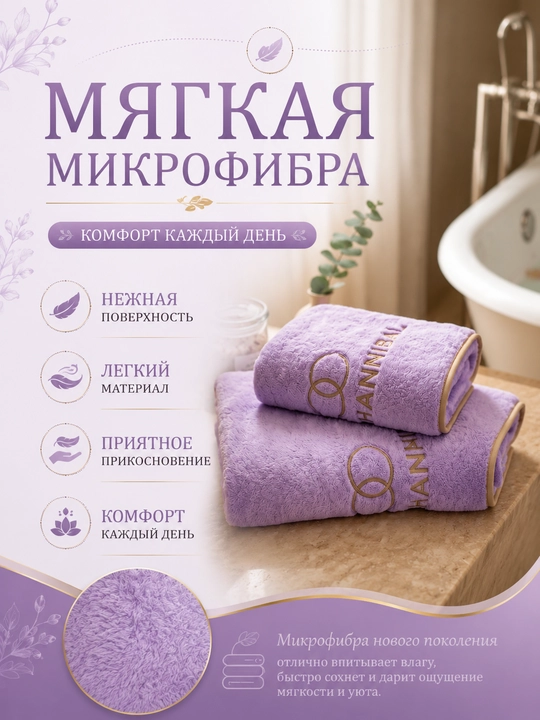Набор полотенец банных и для лица: мягкое полотенце из микрофибры, комплект 2 шт