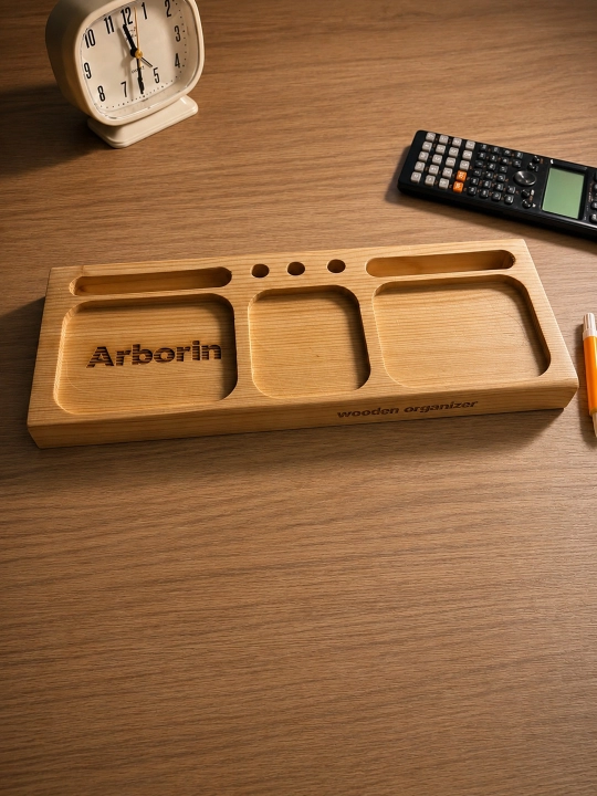 Arborin telefon va kanselyariya uchun yog‘och stol usti organayzeri