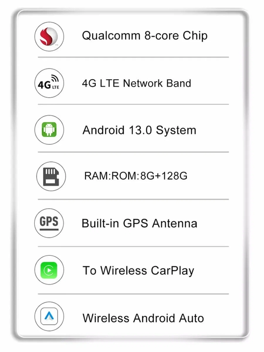 Android CarPlay Bluetooth avtomobil stereo tizimi, 6GB/64GB va 8GB/128GB