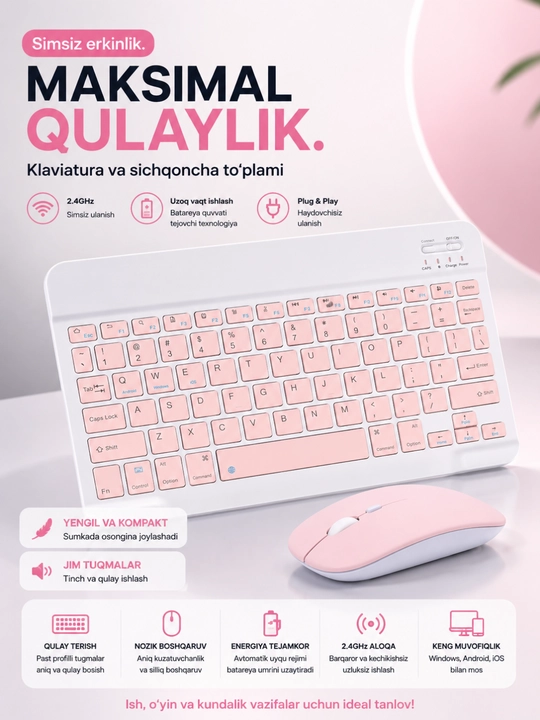 Simsiz Klaviatura va Sichqoncha To‘plami, 2.4GHz  - 
