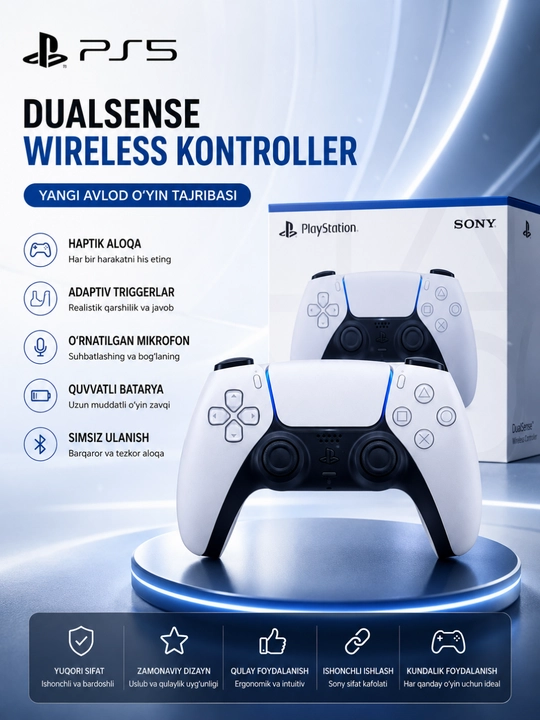 PS5 DualSense Simsiz Controller – Bluetooth, Vibratsiya va Premium O‘yin Joystigi - 