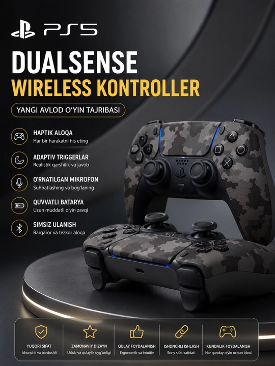 PS5 DualSense Simsiz Controller – Bluetooth, Vibratsiya va Premium O‘yin Joystigi - 