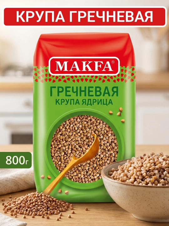 Гречневая крупа ядрица Makfa, быстро развариваемая, 800 г - 