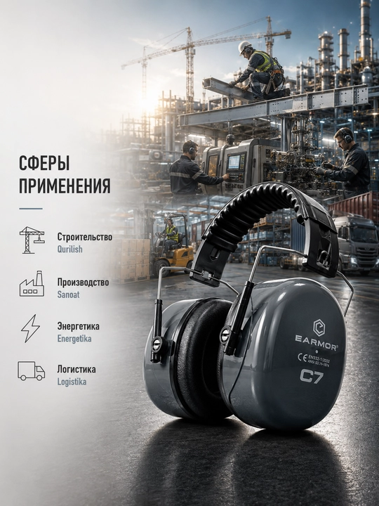 EARMOR C7A shovqinga qarshi naushniklari, eshitishni himoya qilish, NRR 32 dB